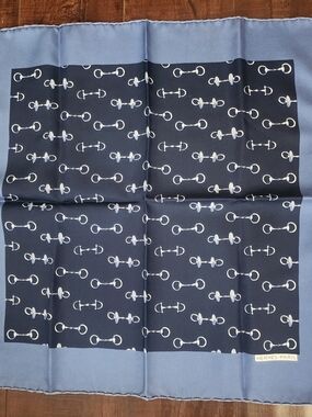 Hermes Blue Silk Pocket Square